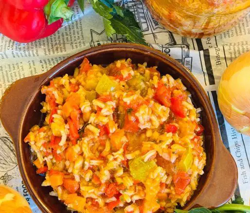 Tocană de legume cu orez la borcan pentru iarnă